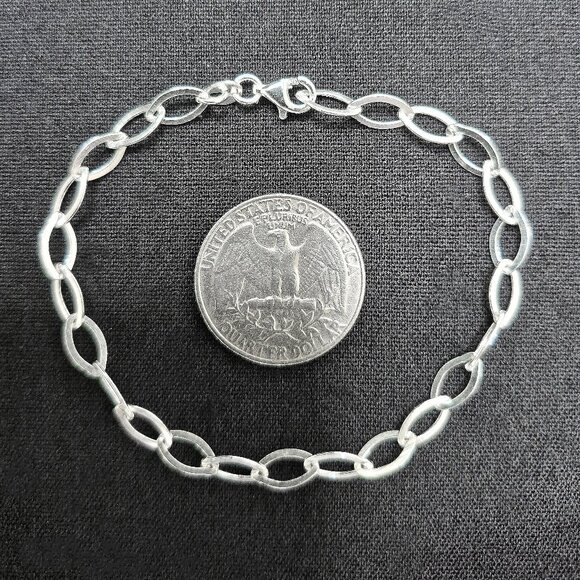 Sterling Silver Dainty Oval Link Bracelet, Real Solid Silver Stamped 925 ITALY - Picture 4 of 6
